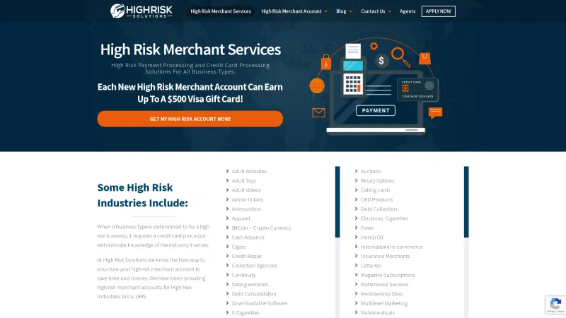 Homepage of High Risk Solutions