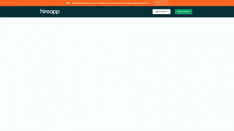 Homepage of HireApp