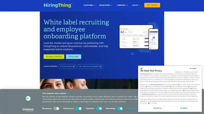 Homepage of HiringThing