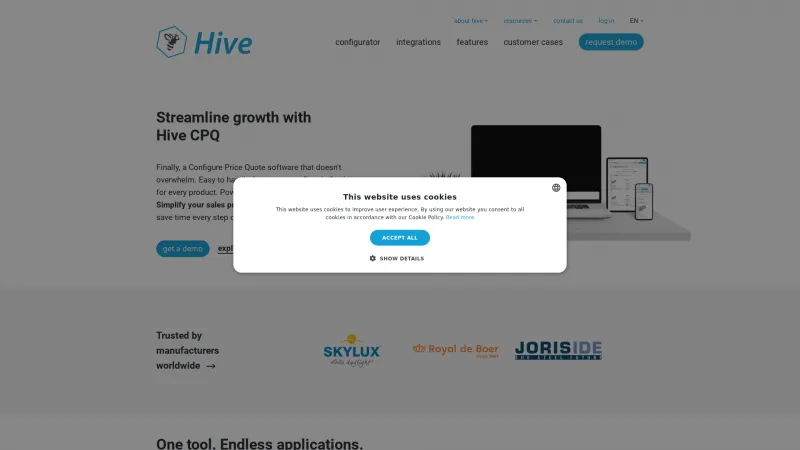 Homepage of Hive CPQ