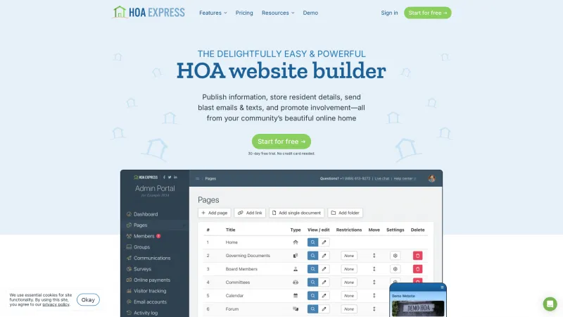 Homepage of HOA Express