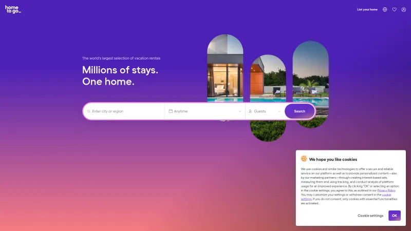 Homepage of HomeToGo