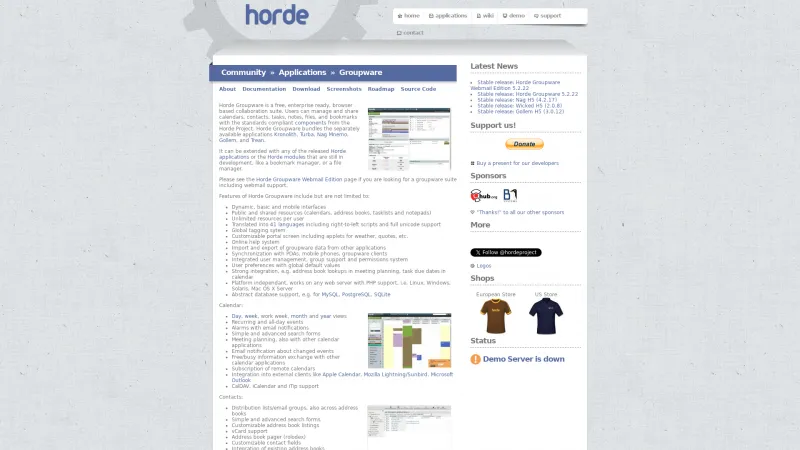 Homepage of Horde Groupware