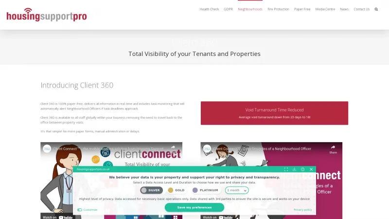 Homepage of Client 360