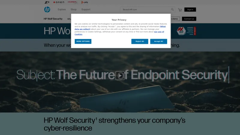 Homepage of HP Wolf Security