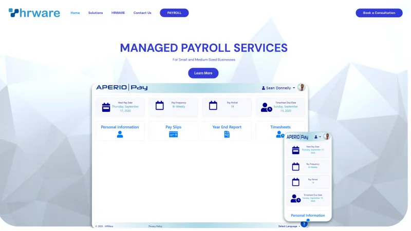 Homepage of Aperio Pay