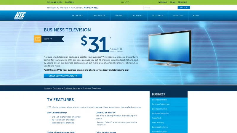 Homepage of HTC Business TV