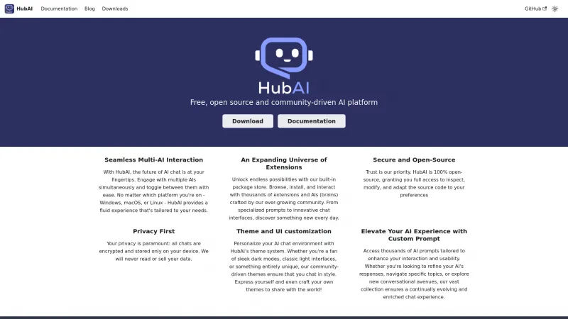 Homepage of HubAI