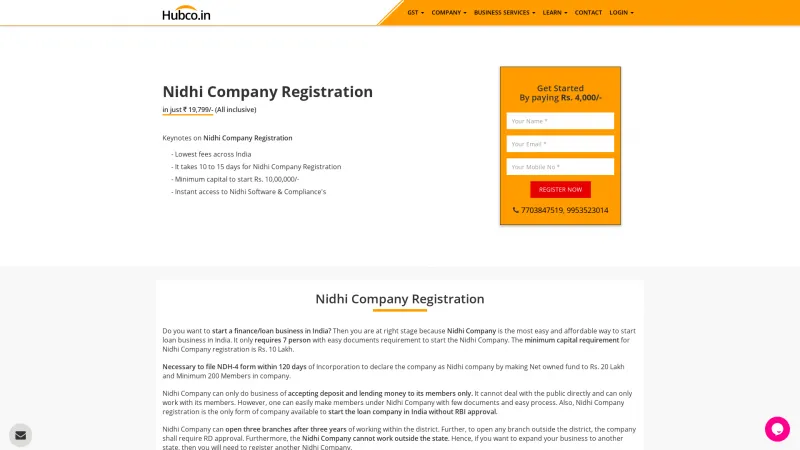 Homepage of Hubco Nidhi Software