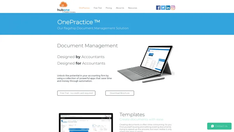 Homepage of OnePractice