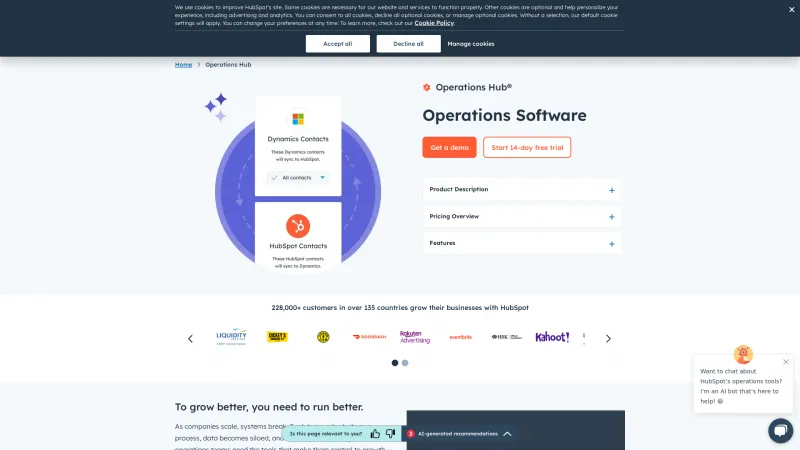 Homepage of HubSpot Operations Hub