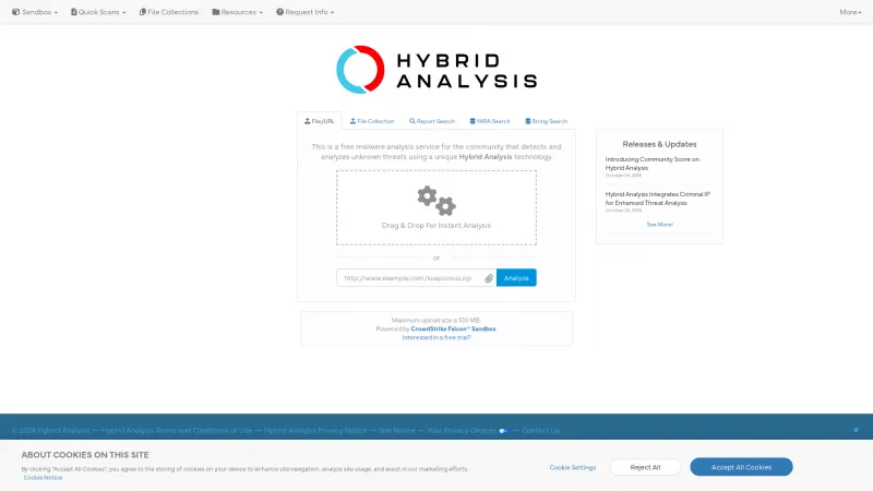 Homepage of Hybrid Analysis