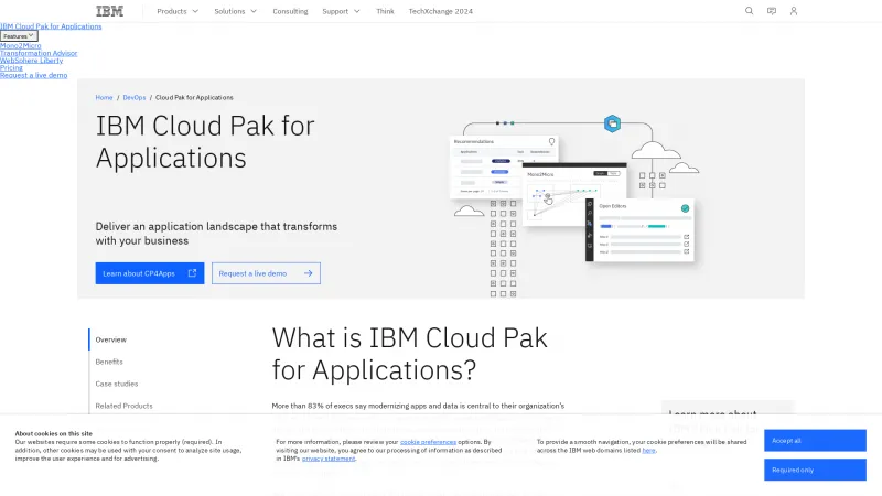 Homepage of IBM Cloud Pak for Applications