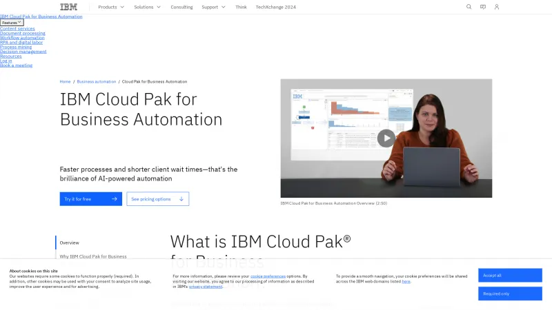 Homepage of IBM Cloud Pak for Business Automation