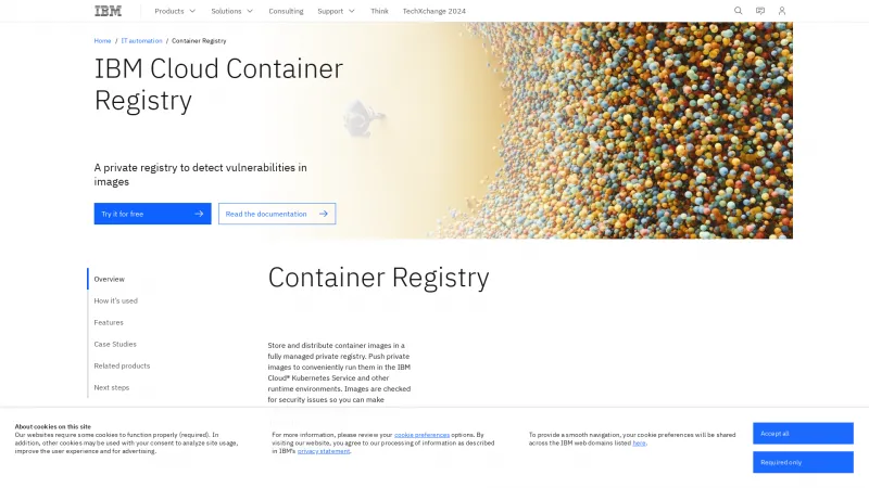 Homepage of IBM Cloud Container Registry