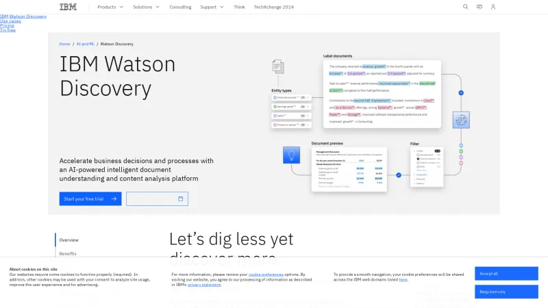 Homepage of IBM Watson Discovery