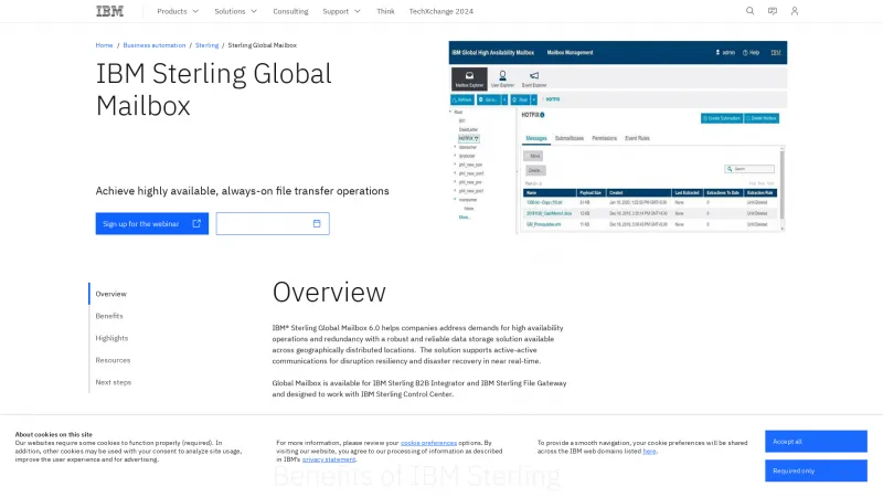 Homepage of IBM Sterling Global Mailbox