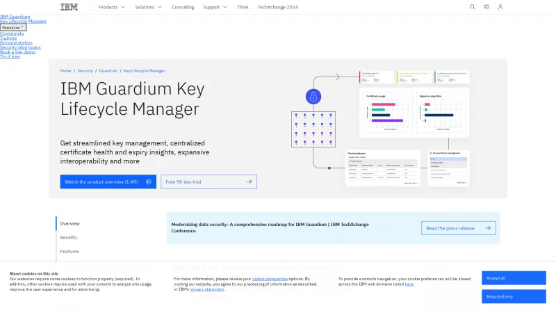 Homepage of IBM Security Guardium Key Lifecycle Manager