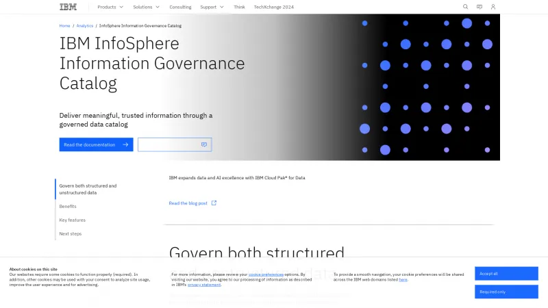 Homepage of IBM InfoSphere Information Governance Catalog