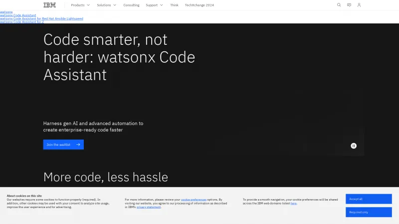 Homepage of IBM watsonx Code Assistant