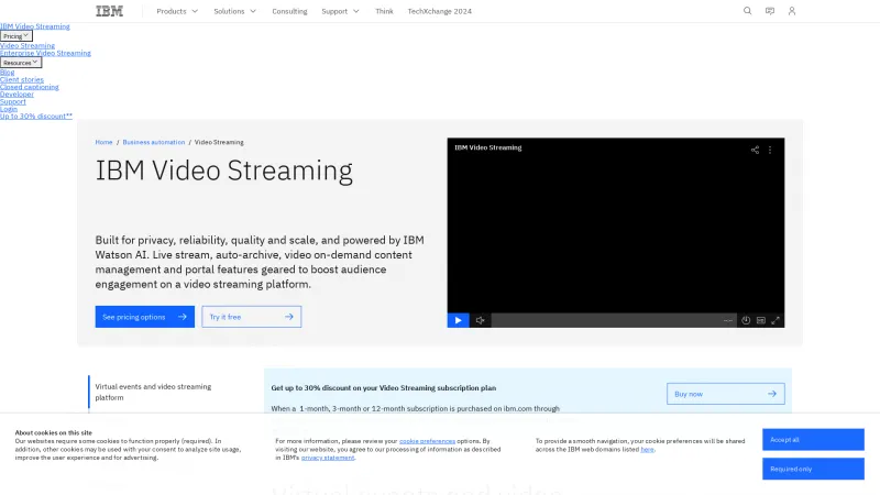 Homepage of IBM Video Streaming