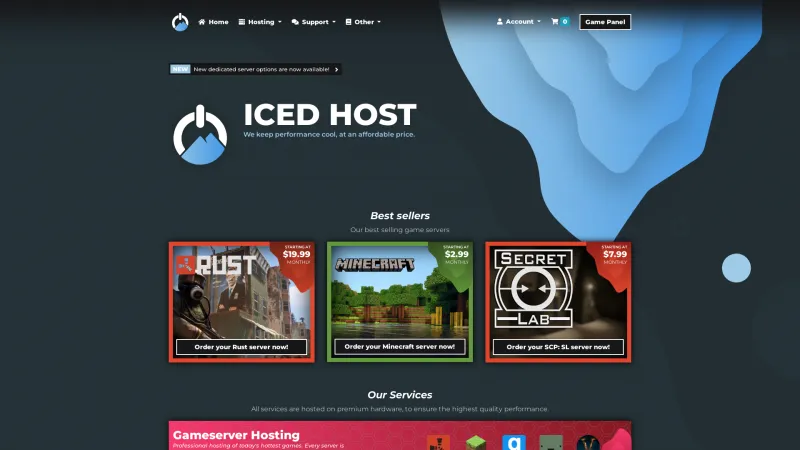 Homepage of IcedHost