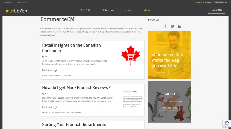 Homepage of CommerceCM