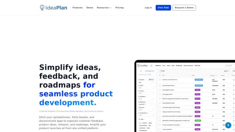 Homepage of IdeaPlan