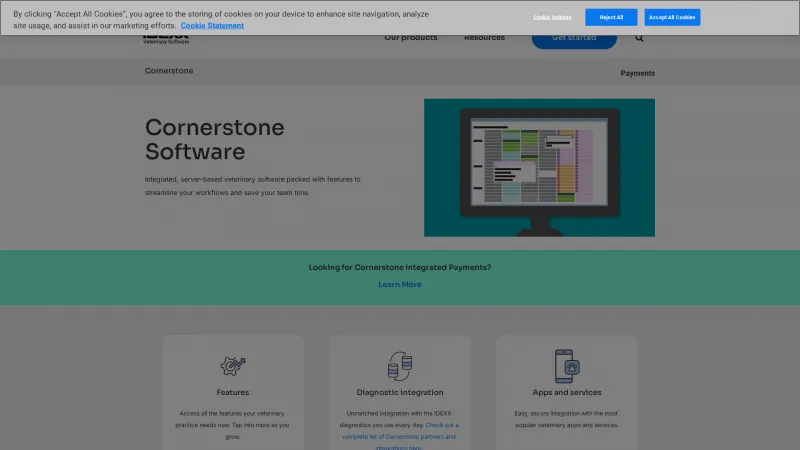 Homepage of Cornerstone Cloud Veterinary Software