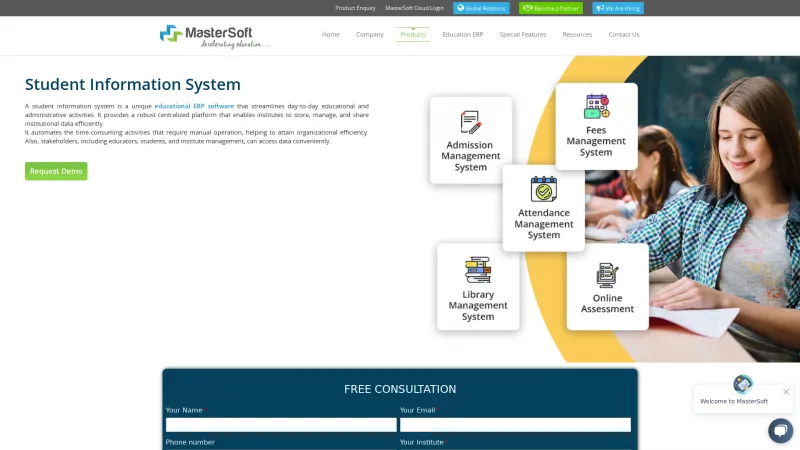 Homepage of MastersSoft Student Management System (SMS)