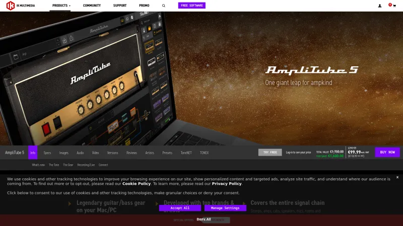 Homepage of AmpliTube