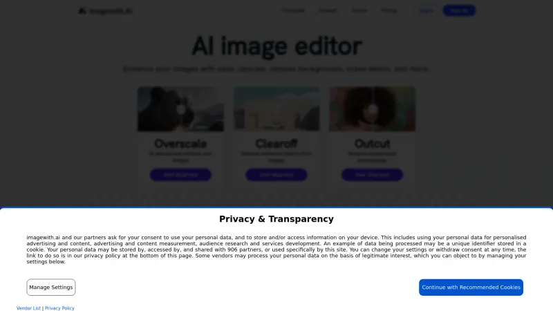 Homepage of Imagewith.AI