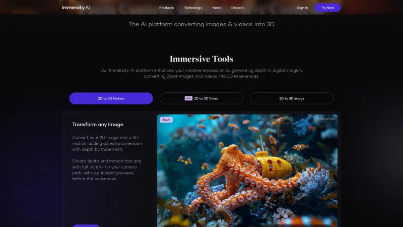 Homepage of Immersity AI