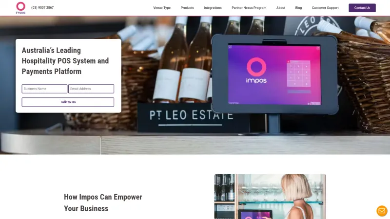 Homepage of Impos Point of Sale