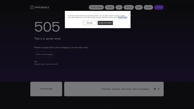 Homepage of Improbable