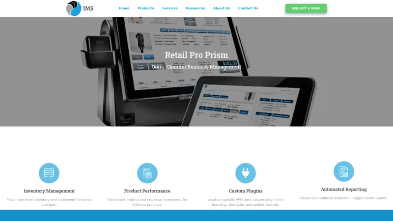 Homepage of Retail Pro Prism