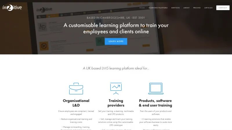 Homepage of In2itive LMS