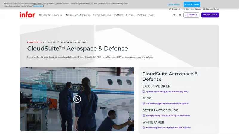 Homepage of Infor CloudSuite Aerospace & Defense