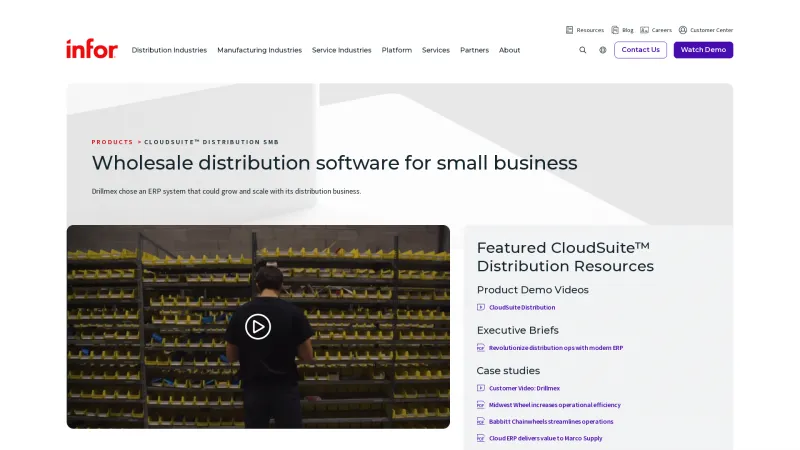 Homepage of Infor CloudSuite Distribution