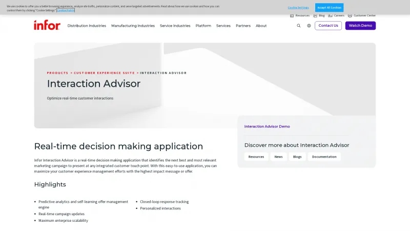 Homepage of Infor Interaction Advisor