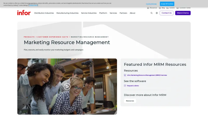 Homepage of Infor MRM