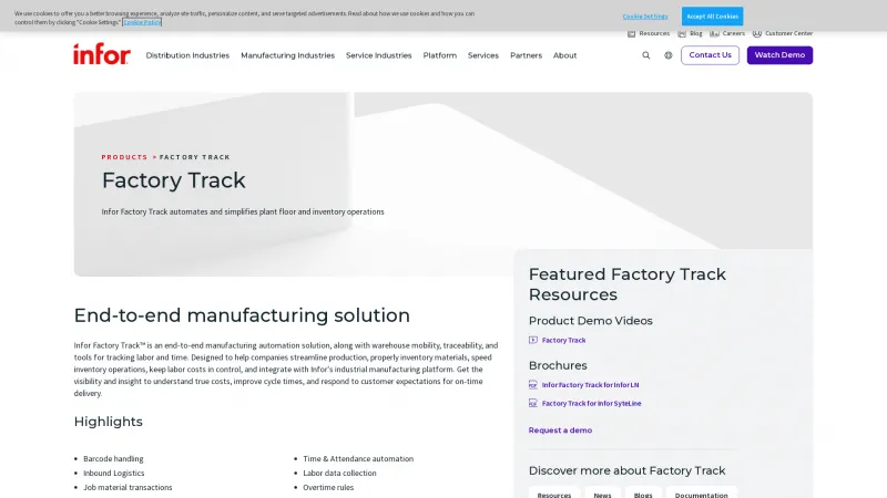 Homepage of Infor Factory Track