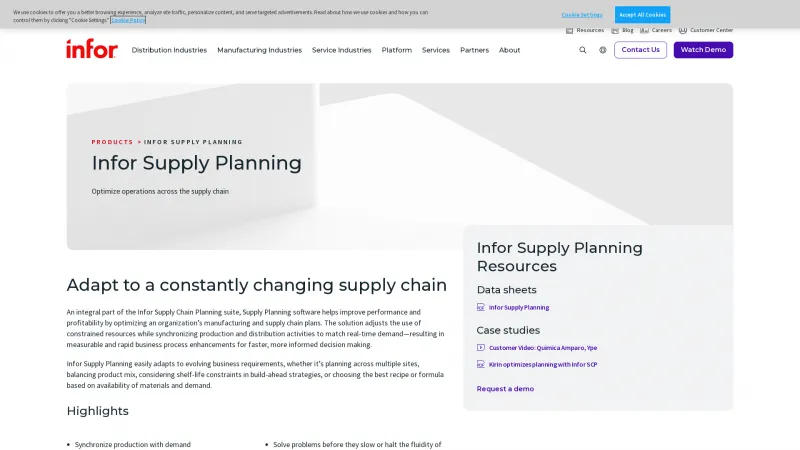 Homepage of Infor Supply Planning