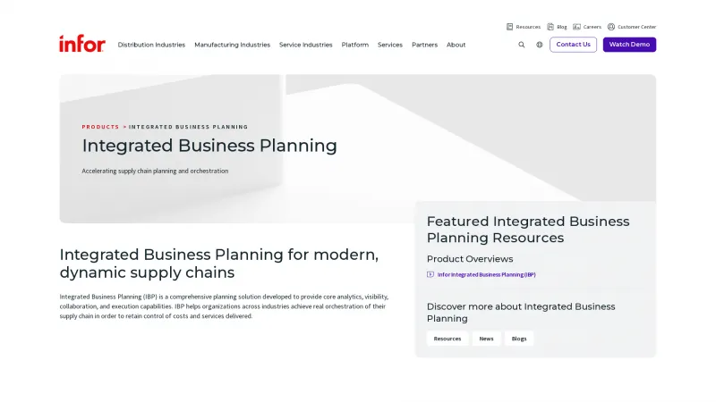 Homepage of Infor Integrated Business Planning