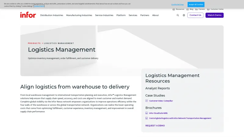 Homepage of Infor Logistics Management