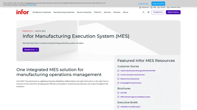 Homepage of Infor MES