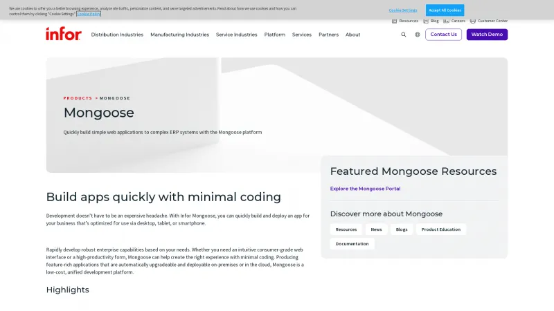 Homepage of Infor Mongoose