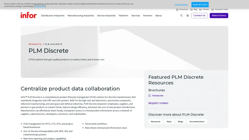 Homepage of Infor PLM Discrete