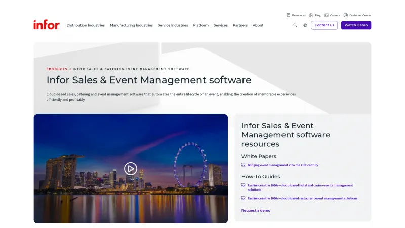 Homepage of Infor Sales & Catering