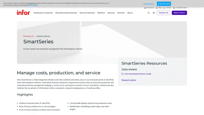 Homepage of Infor SmartSeries